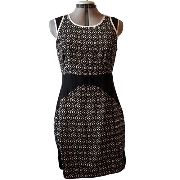 Collective Concepts Geometric Bodycon Dress | Size L | Black & Beige Panel - Picture 1 of 6